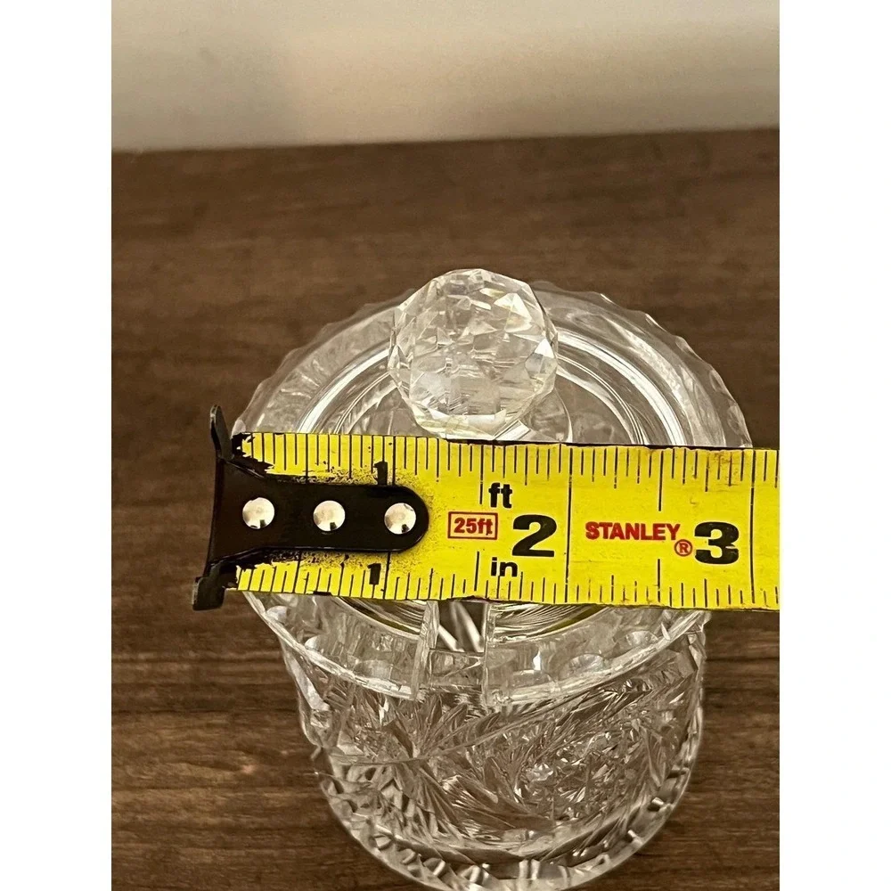 Vintage Cut American‎ Brilliant Style Crystal Jam Mustard Jar w/ Lid Starburst